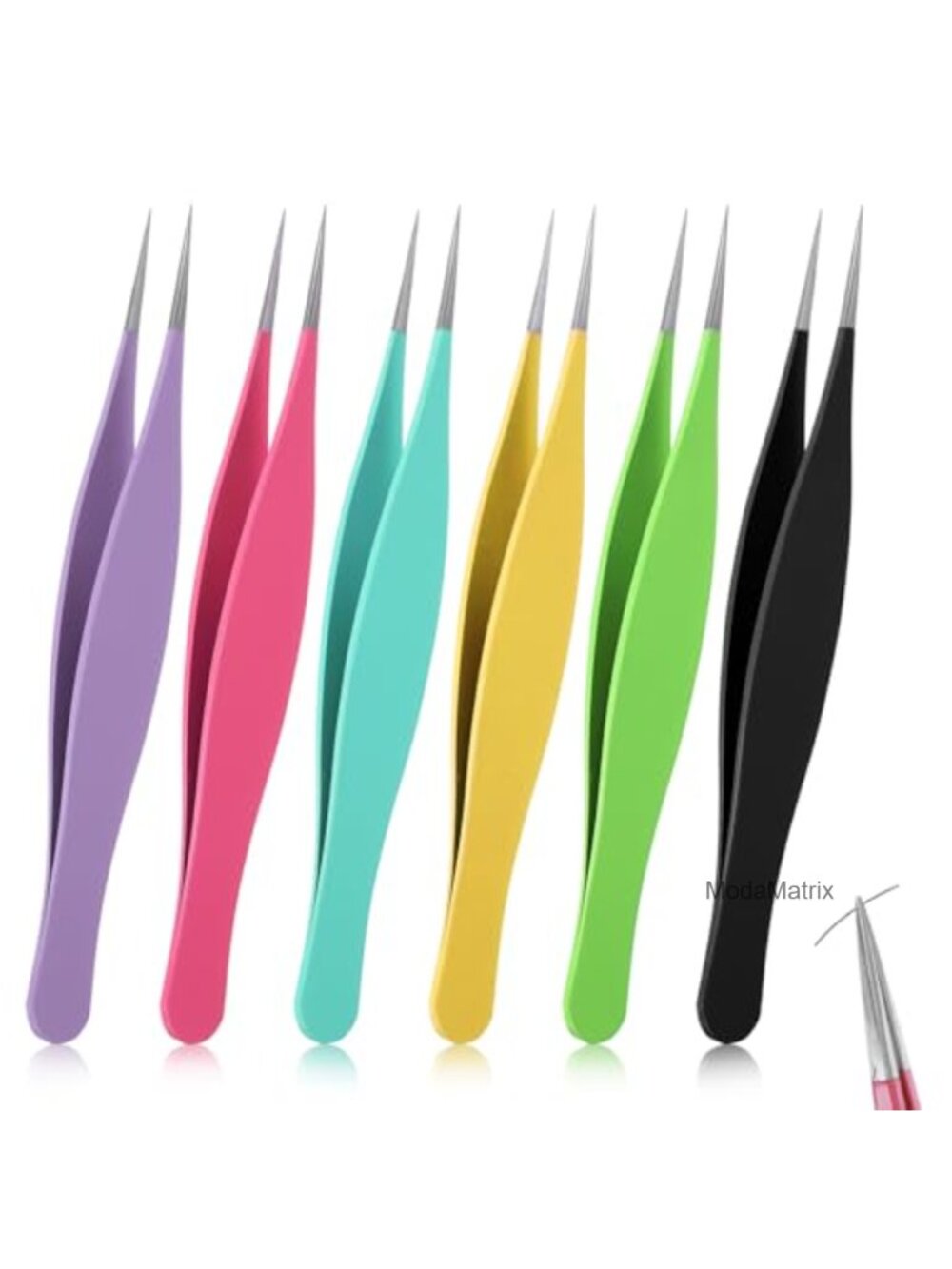 6 Pc Pointed Precision Tweezers Set Stainless Steel Ingrown Hair